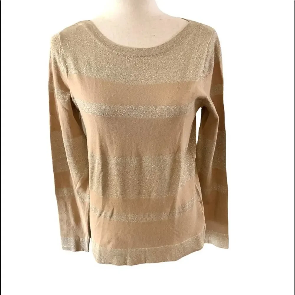 Jones New York signature gold stripe long sleeve scoop neck sweater size‎ M